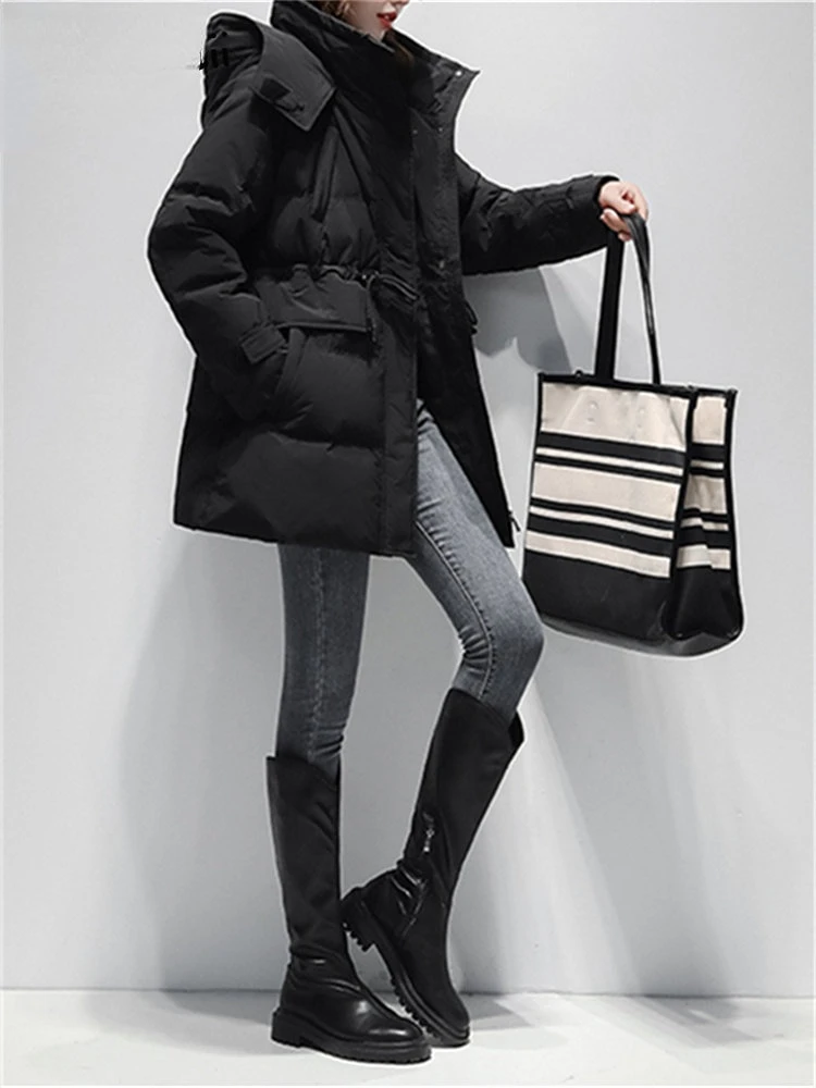 Fashion Jacket With A Hood Big Pocket Waist Adjust Chic Outerwear Casual Korean Style Jackets Syiwidii Parkas Winter Coat Women