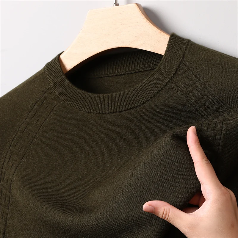 Мужская Трикотажная футболка из 21% овечьей шерсти с длинным рукавом и круглым