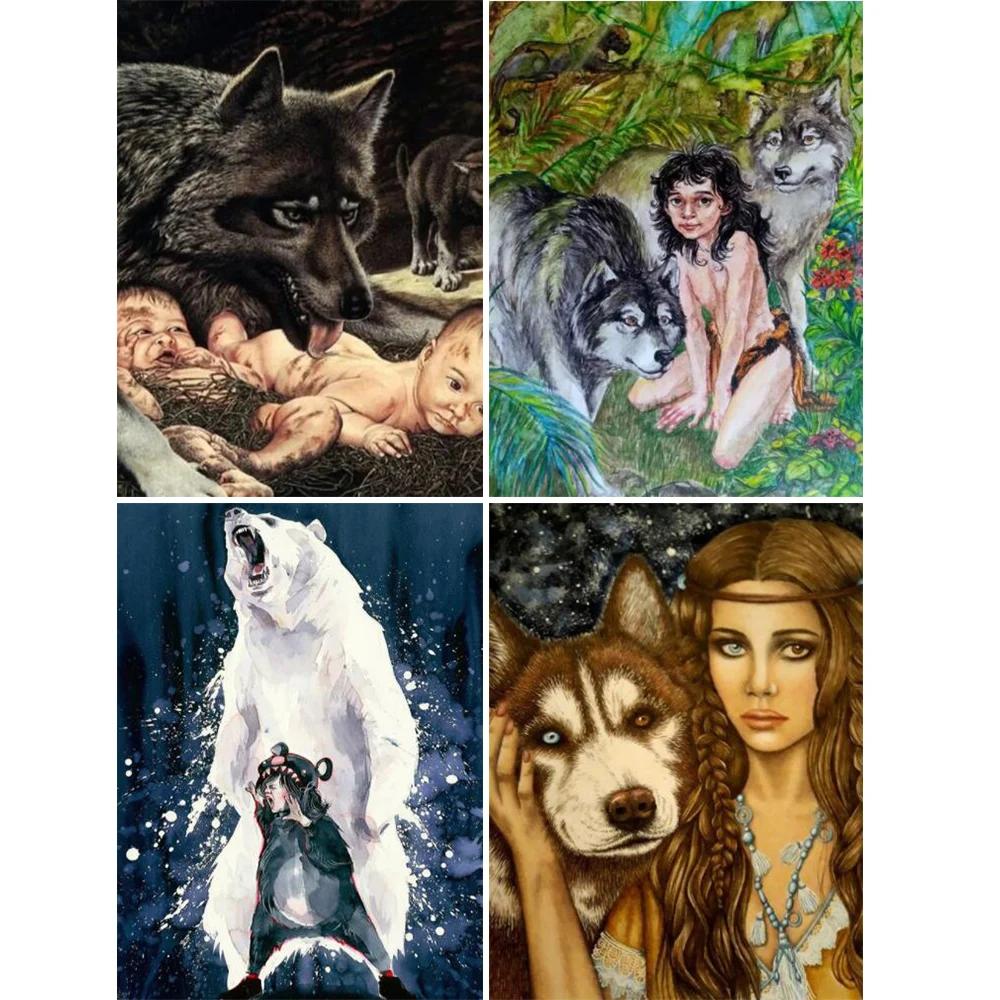 Алмазная 5D картина сделай сам индейская девушка волк полный квадрат круглая