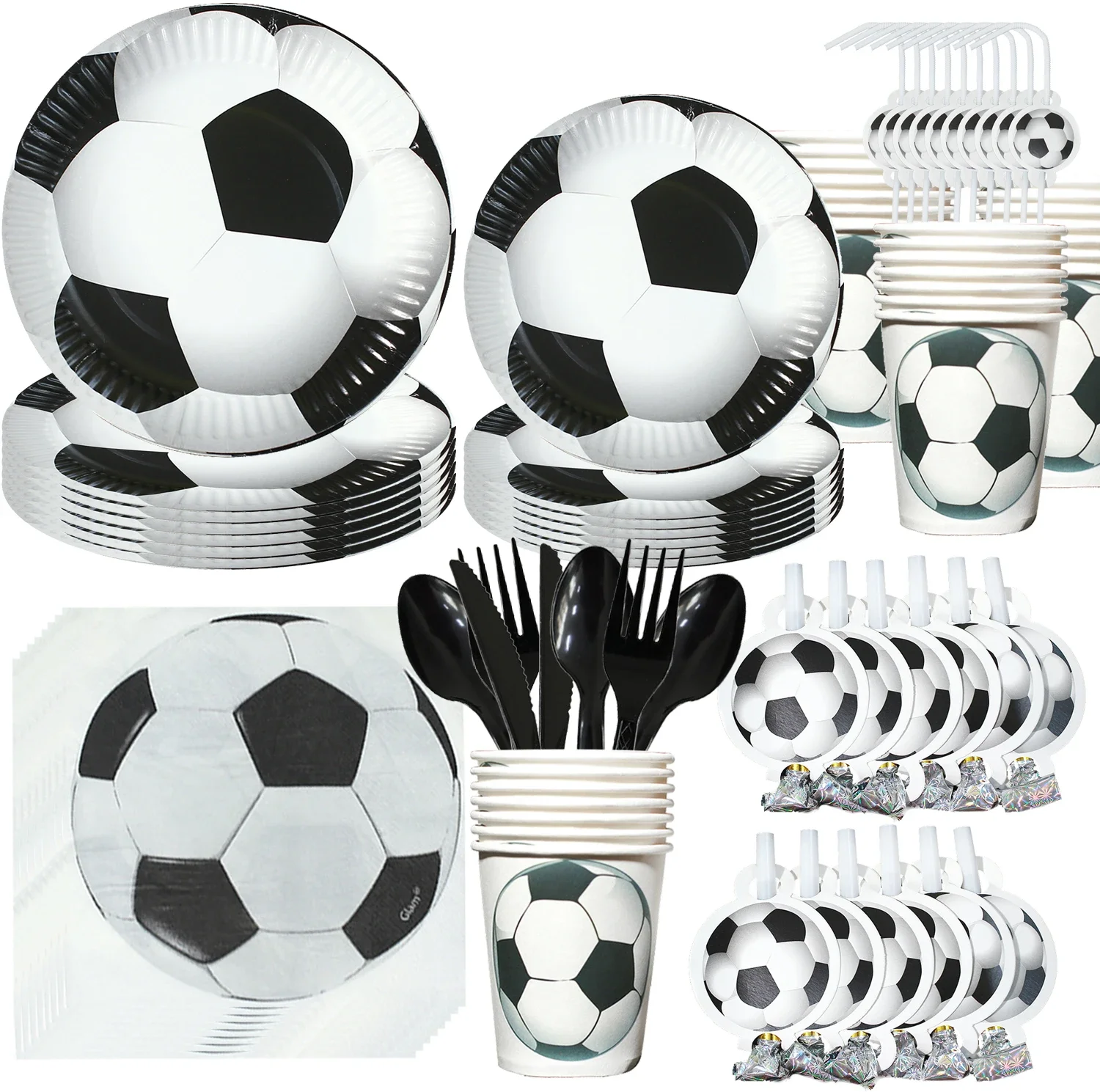 

Hot White Football Themed Birthday Party Disposable Tableware Set Balloons Decorations Baby Shower Football Kids Party Supplies