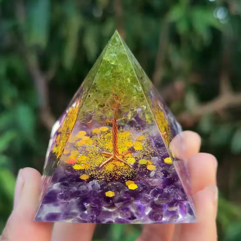 

Tree of Life Orgonite Pyramid Healing Crystals Energy Reiki Chakra Multiplier Amethyst Meditation Lucky Gather Wealth Stone