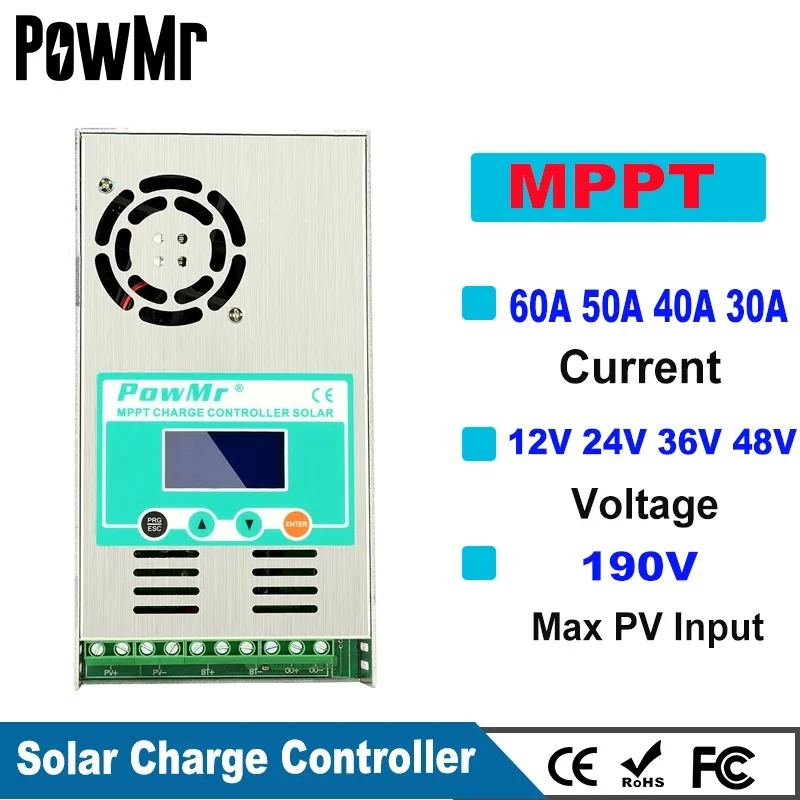 Контроллеры заряда солнечных батарей PowMr 60A MPPT 12/24/36/48 в авто 150 PV ЖК-дисплей