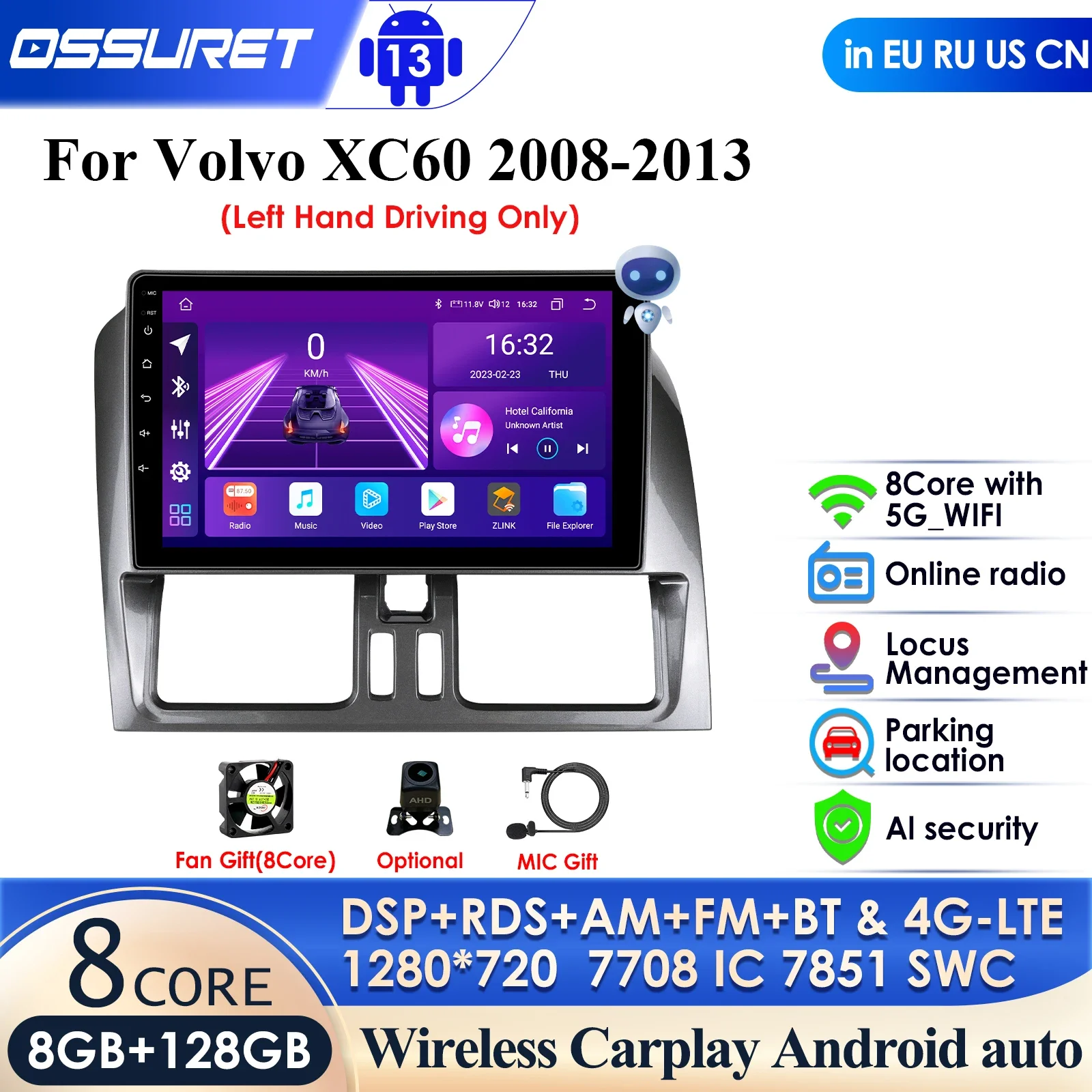 9 ''Интеллектуальный плеер AI 2din Android автомобильное радио для Volvo XC60 2008-2013 видео