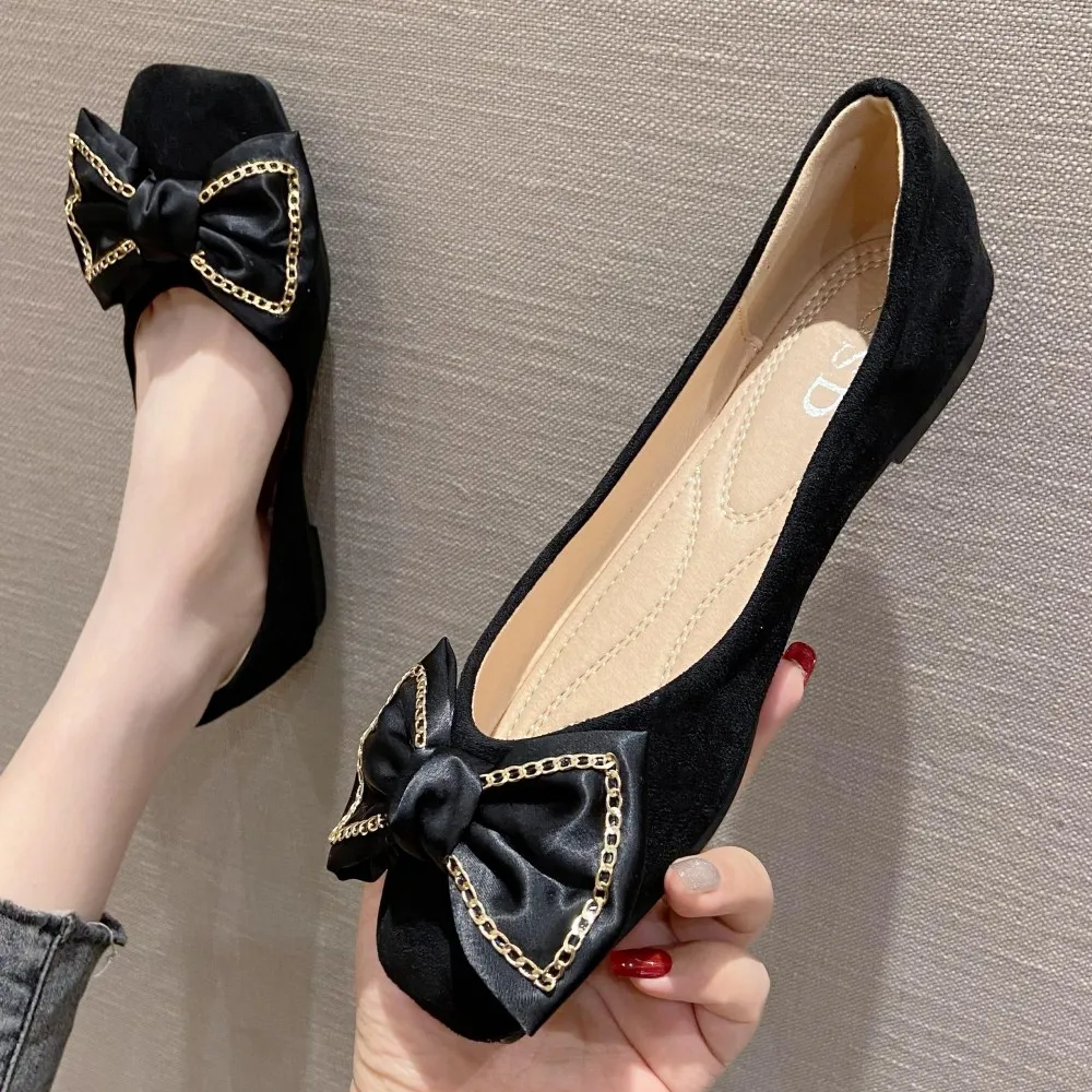 NEW Style Ballet Flat Shoes For Women 2022 Spring Autumn Square Toe Casual Loafers Office Ladies Work Driving Single Shoes Black