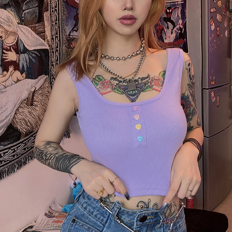 

Harajuku Ribbed Knit Crop Tops Women Tank Tops 2020 Autumn Hot Casual Active Wear Wild Stretch Slim Basic Camisole Mujer