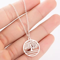 wangao new fashion temperament womens mothers day ins necklace personality round hollow tree of life pendant necklace