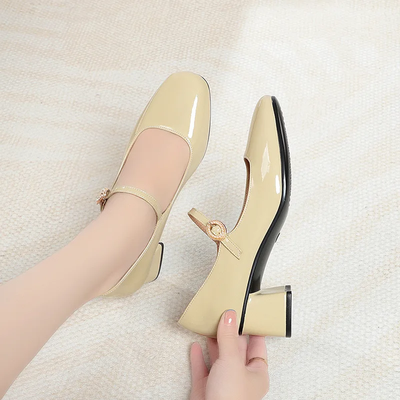 Mother'S Shoes Soft Leather Soft Bottom Women'S Shoes 2023 New Work Shoes Ladies Leather Spring Summer Single Shoes High-Heeled