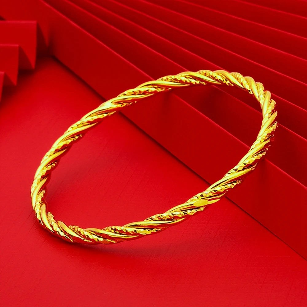 

Браслет для женщин Twisted Unopen Solid 18K желтое золото, Классические Модные женские ювелирные изделия, подарок, диаметр 62 мм