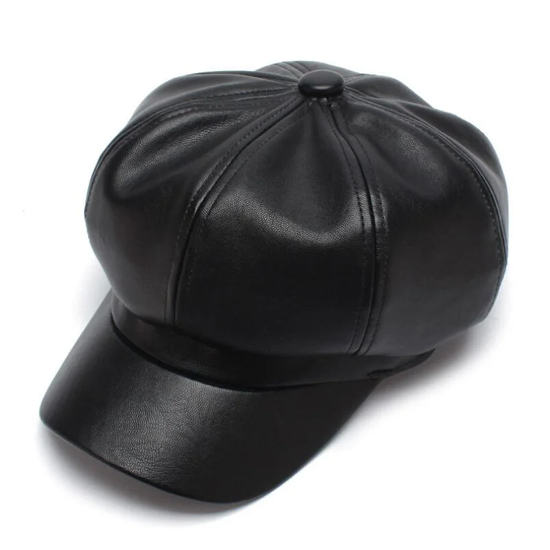 

Leather Vintage Fashion Berets Painter Hat Autumn Winter Caps Male Female Casual Solid Color PU Octagonal Cap Womens Hats Beret