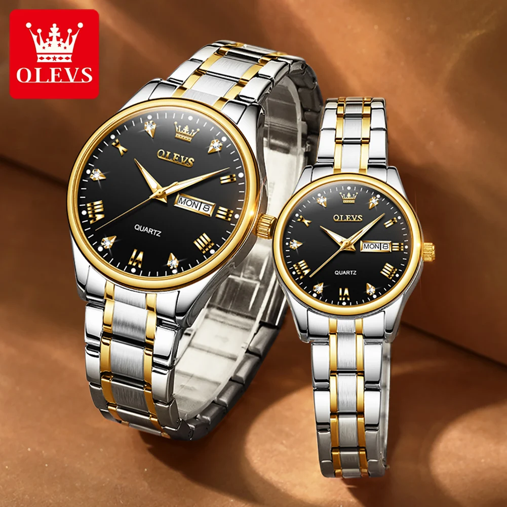 OLEVS 2022 New Couple Watches Luxury Brand Business Diamond Quartz Wristwatches Fashion Lover's Watch Waterproof Montre Femme