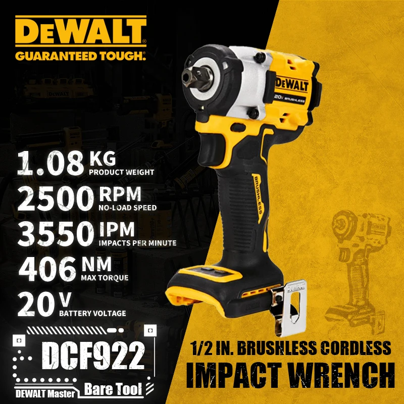 

DEWALT DCF922 1/2 in. Brushless Cordless Impact Wrench With Detent Pin Anvil 20V Lithium Power Tools 3550IPM 406NM Bare Tool