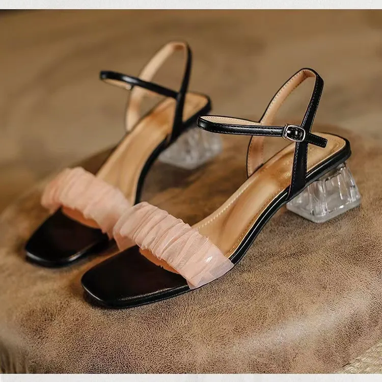 

Black Platform Sandals All-Match Clear Heels Shoes Buckle Strap Med Suit Female Beige 2022 Summer Open Toe Espadrilles Fashion