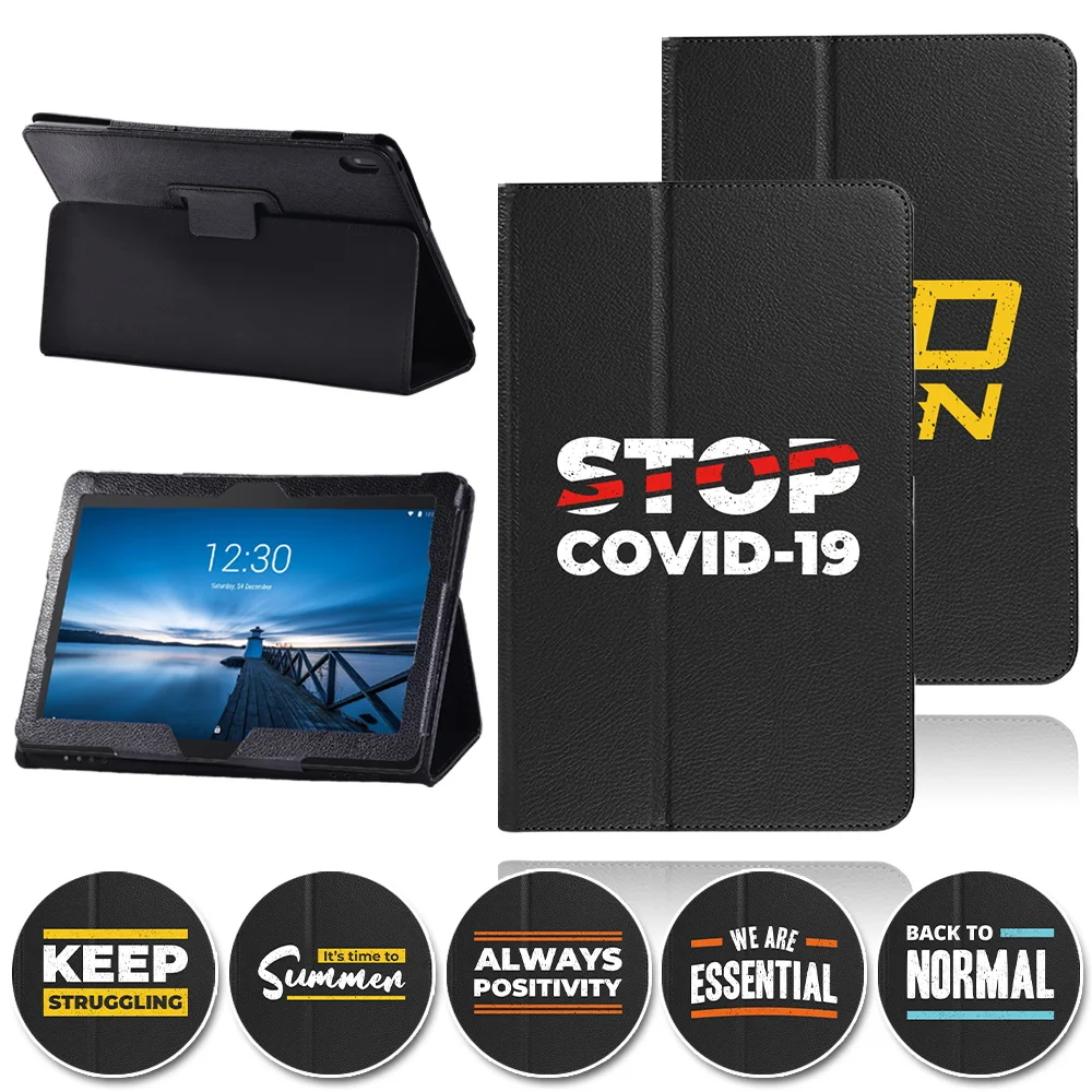 

Чехол для планшета Lenovo Tab E10 10,1, Задняя поддержка, фраза назад в нормальный узор, водонепроницаемый кожаный защитный складной чехол