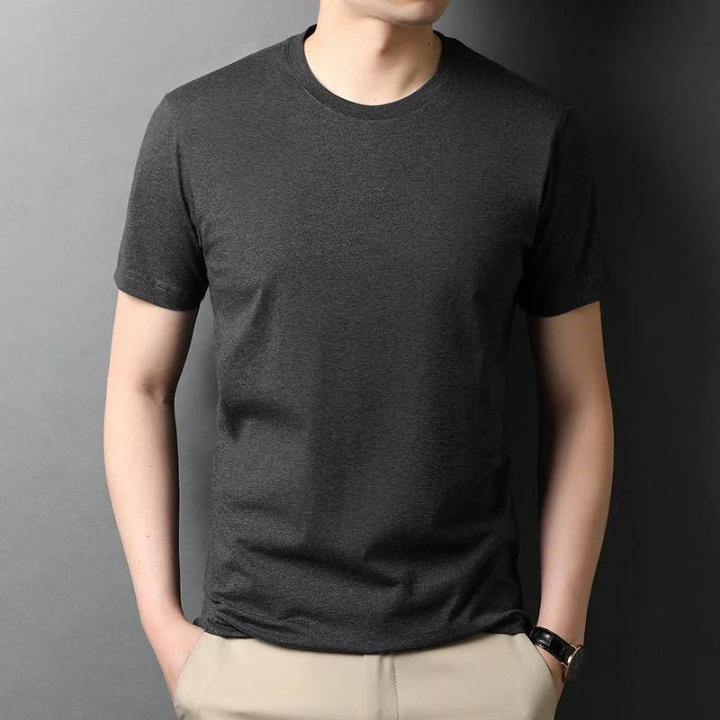 

Футболка мужская с коротким рукавом, хлопок 100%, круглый вырез, однотонная модная дышащая Свободная Повседневная рубашка, лето