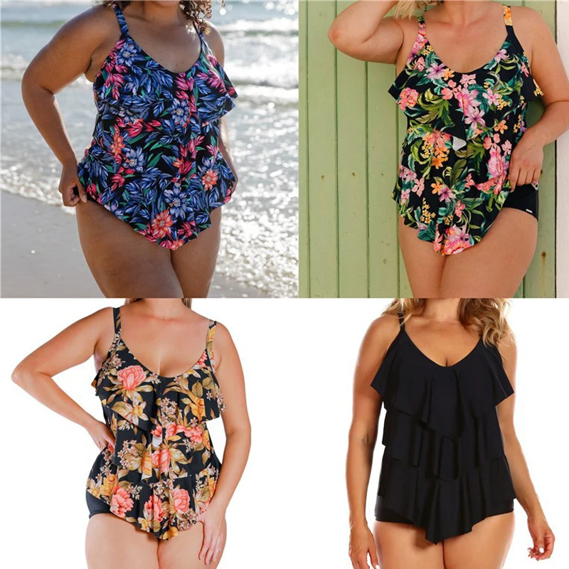 

Женский раздельный купальник-танкини с оборками, большие размеры