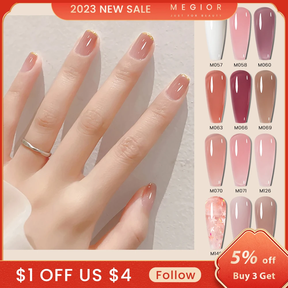 

MEGIOR 8ML Translucent Jelly Gel Nail Polish Nude Gel Polish Long-lasting Soak Off Curing By UV LED Lamp For Nails Art Manicure