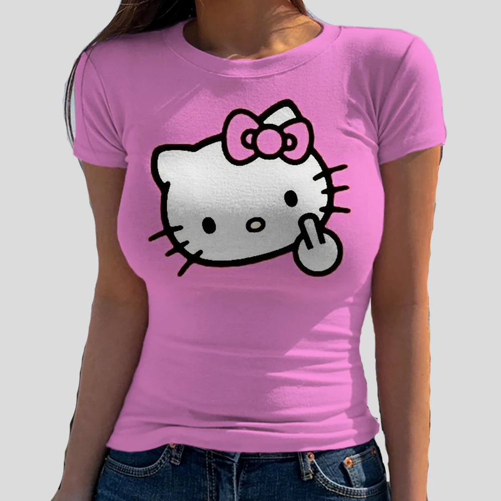 Женская футболка с круглым вырезом и принтом Hello Kitty эластичная Базовая