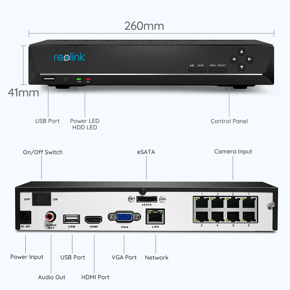 Reolink 8ch DVR for Reolink 4MP/5MP/4K/12MP ip camera P2P 24/7 H.265 Video Recorder 2TB HDD RLN8-410 NVR images - 6
