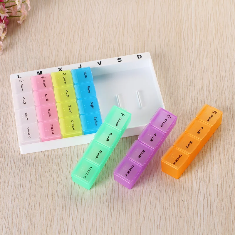 

1PC Pill Storage Box 4 Row 28 Squares 7 Days Weekly Tablet Pill Box Holder Pill Case Medicine Storage Organizer Container