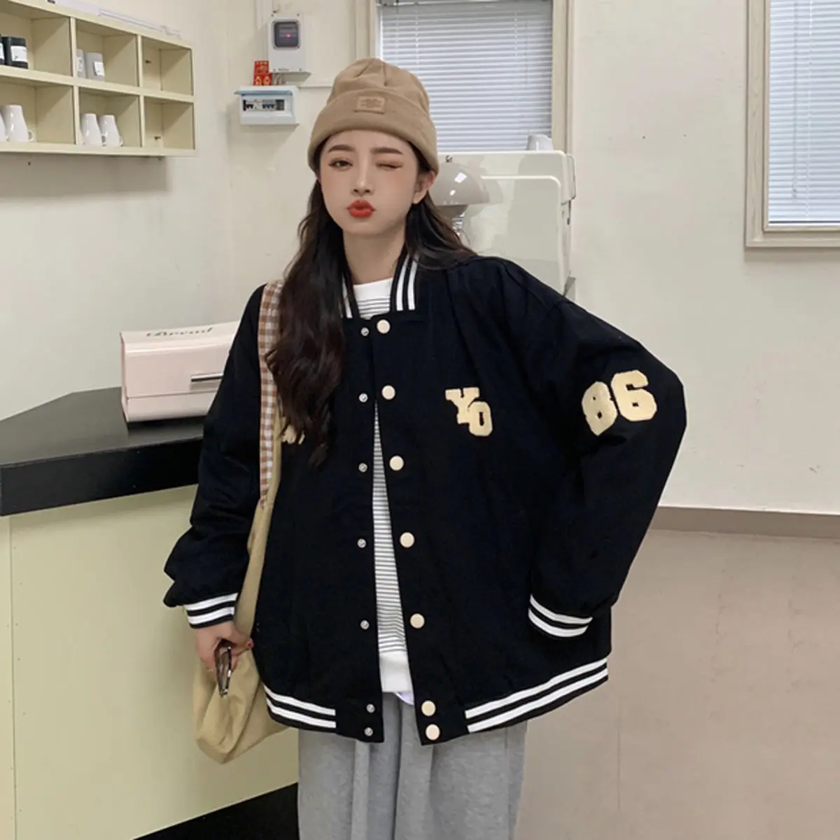 

Retro Jacket Women's 2023 Spring and Autumn Harajuku Academy Uniform Campus Baseball Suit Women's Loose Street Apparel Y2k