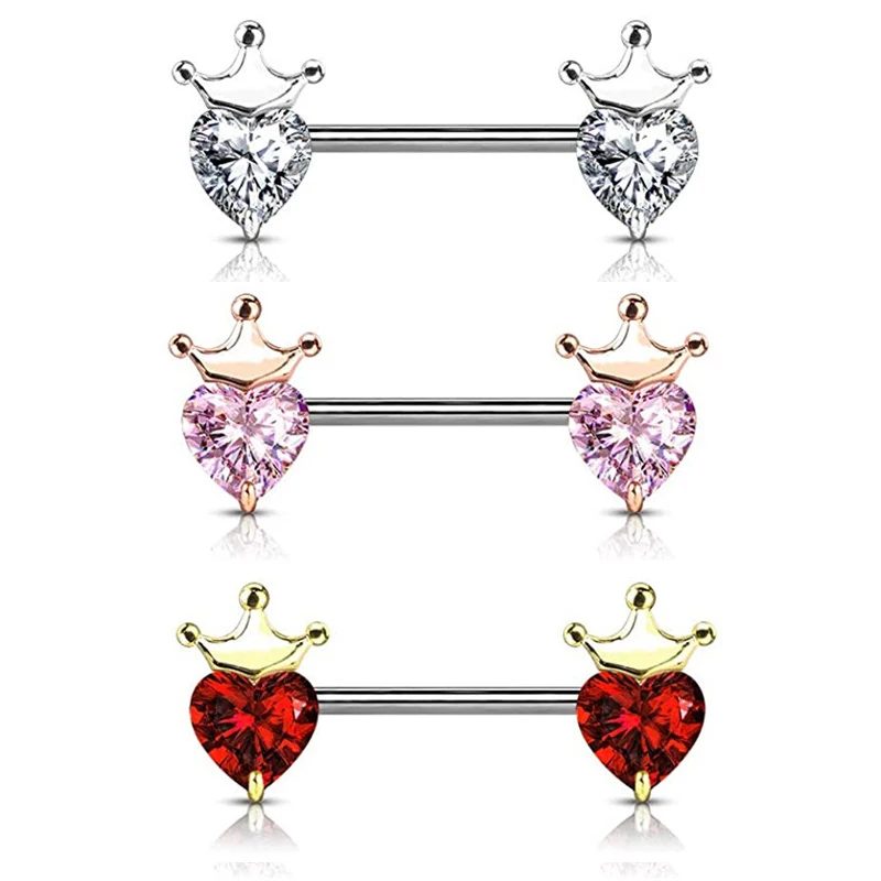 

Кольцо для пирсинга сосков с короной из фианита, 12 шт./партия