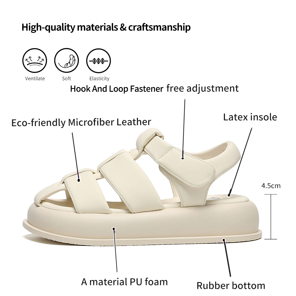 SOMILISS Women Summer Platform Sandal Hook And Loop Fastener Environmental Microfiber Leather Ladies Fashion Flat Casual Shoes