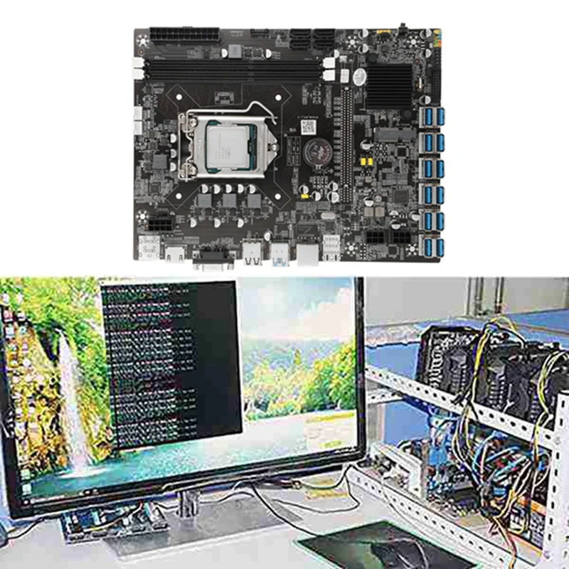 

AU42 -B75 USB-BTC Mining Motherboard CPU+Cooling Fan+4G DDR3 Memory+SATA Cable+Thermal Grease+Bezel LGA1155 DDR3 MSATA VGA ETH