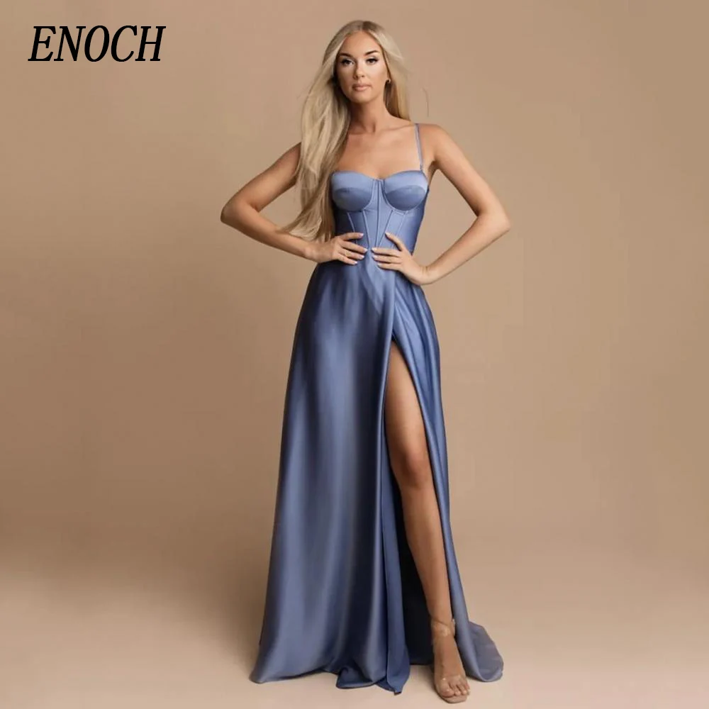 

ENOCH Simple Side Split A-Line Prom Dresses Women Sweetheart Spaghetti Straps Lace-Up Floor Length Party Gowns Robes De Soirée