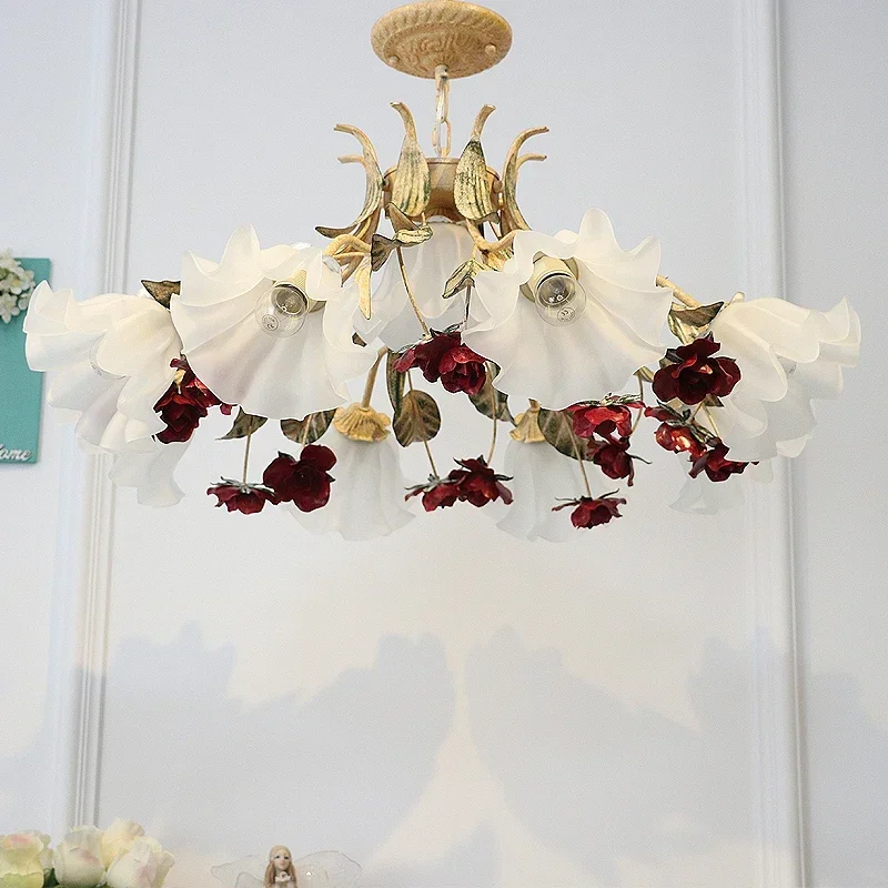 

French Retro Bedroom Chandelier Living Room Fresh Pastoral Distressed American Restaurant Ideas Flower Lamps