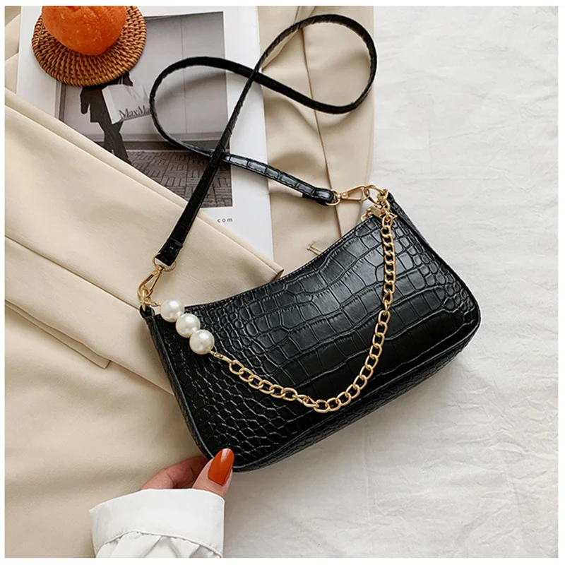 

Модная сумка через плечо для женщин, однотонный мессенджер через плечо из искусственной кожи с узором под подмышку аллигатора