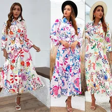 Robe longue à ceinture imprimée pour femmes, Style tendance, printemps et automne, 2022  (3)