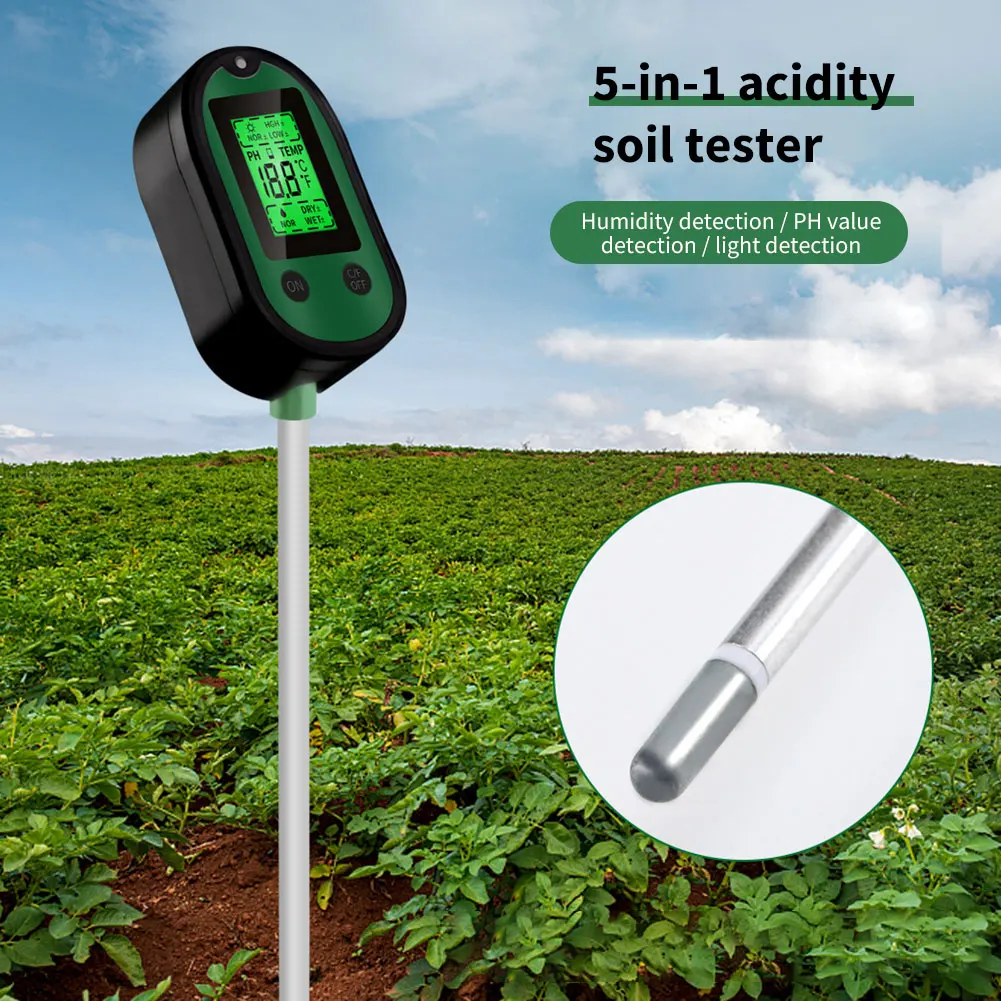 

Garden 5 in 1 Soil Moisture Sensor pH Meter Soil Moisture Detector Acidity Temperature Tester for Plants Flowers Metal Probe