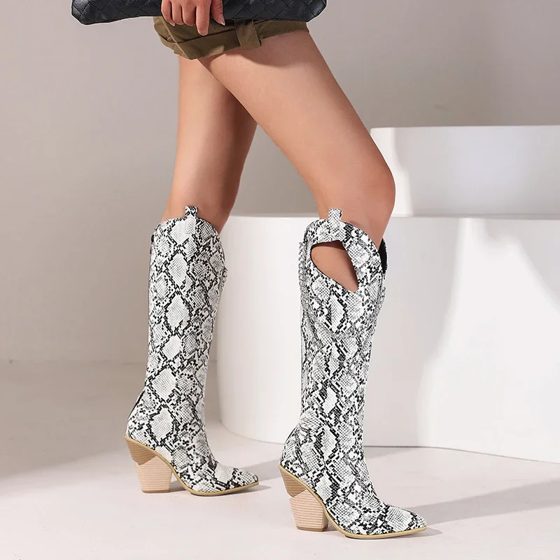 Женские ботинки до колена осенне-зимние полусапожки из искусственной кожи с