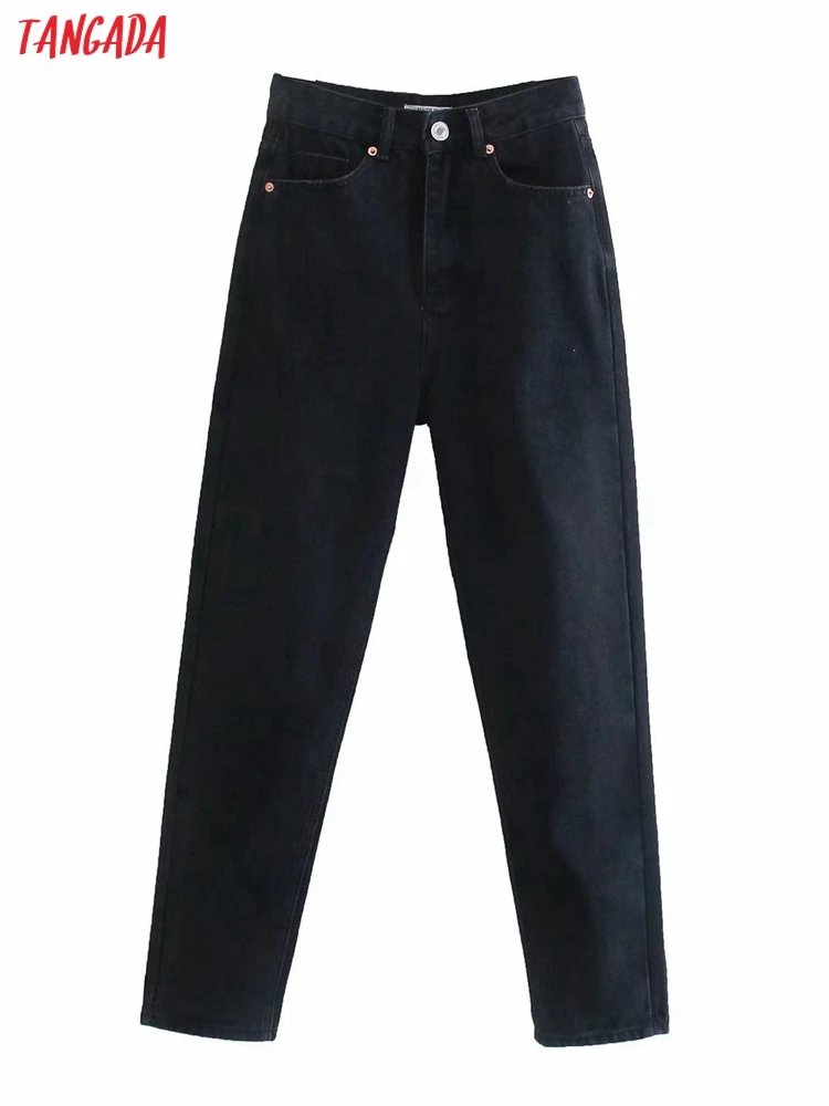 

Tangada 2022 Fashion Casual Black Jeans Pants for Women Trousers Pockets Buttons Female Pants 4M71