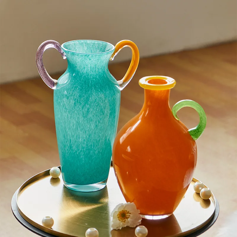 Витражная ваза винтажная бинауральная ручка цветочная композиция аксессуары