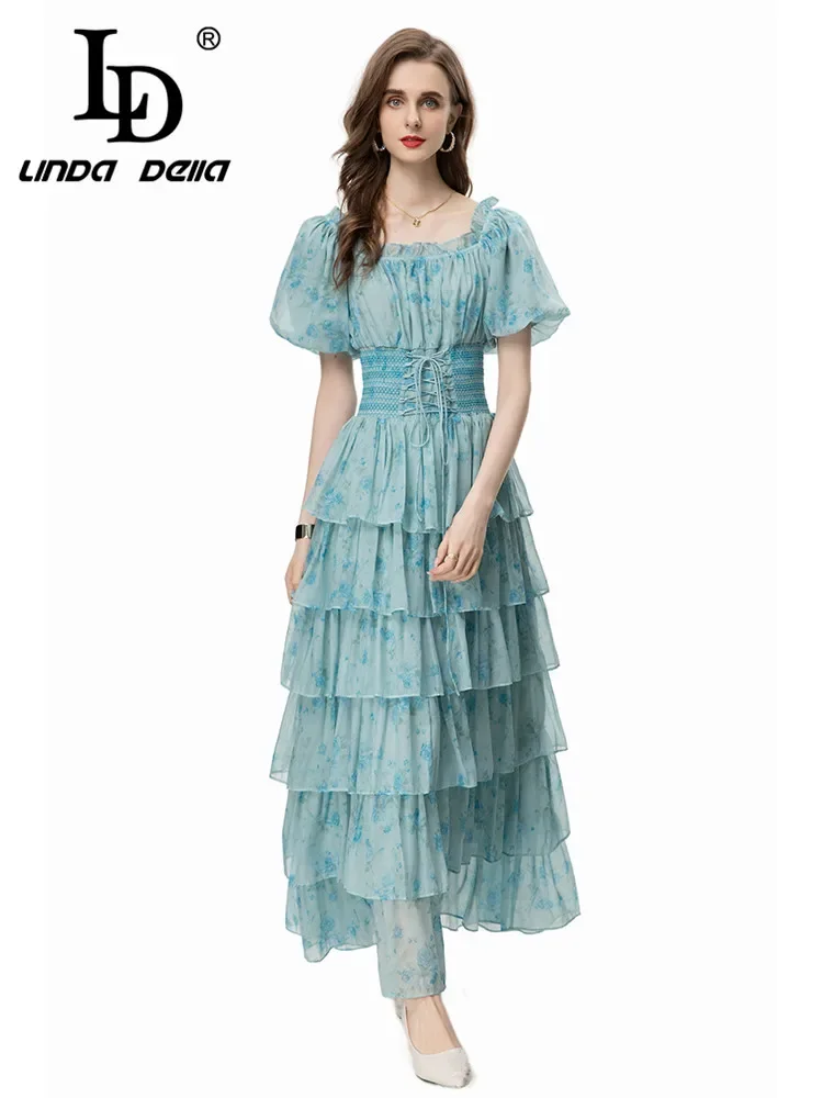 Женское платье с каскадными оборками LD LINDA DELLA Подиумные Дизайнерские Длинные