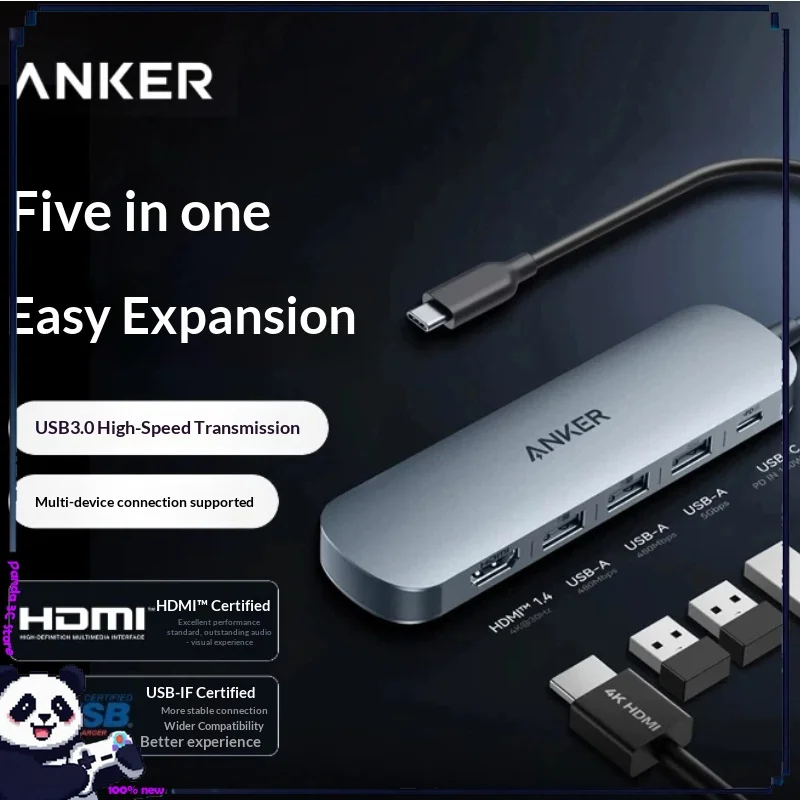 Фото Многопортовый USB-C хаб Anker 5-в-1 с поддержкой Power Delivery, адаптер-удлинитель, док-станция с несколькими интерфейсами для ноутбуков, ПК и USB-накопителей №1