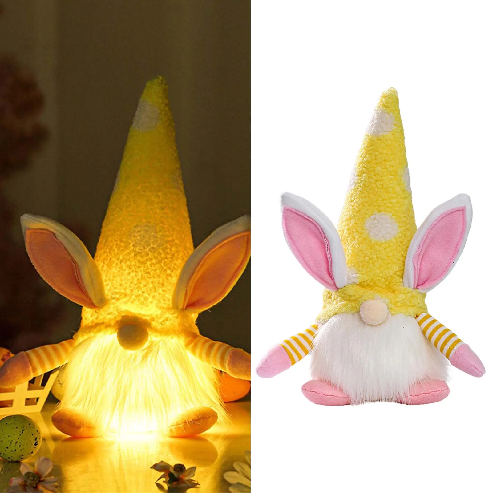 

Easter Faceless Doll With Lights Gnome Bunny Dolls Decoration Easter Gnomes Stuffed Toys Adorable Plush Rabbit Shape Yellow Gree