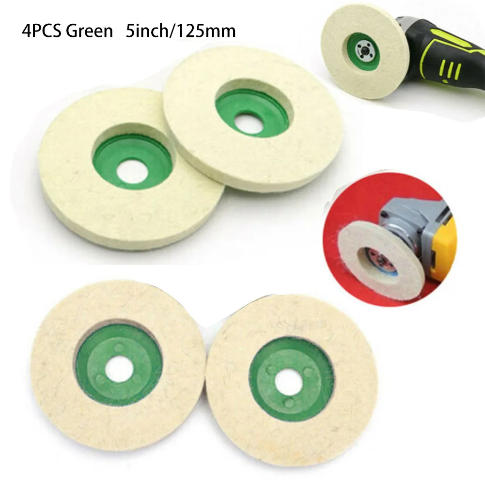 4Pcs 125mm Wool Buffing Grinder Wheel Felt Polishing Disc Pad Set Tool  For Sanding Polishing Repairing Glass Scratches