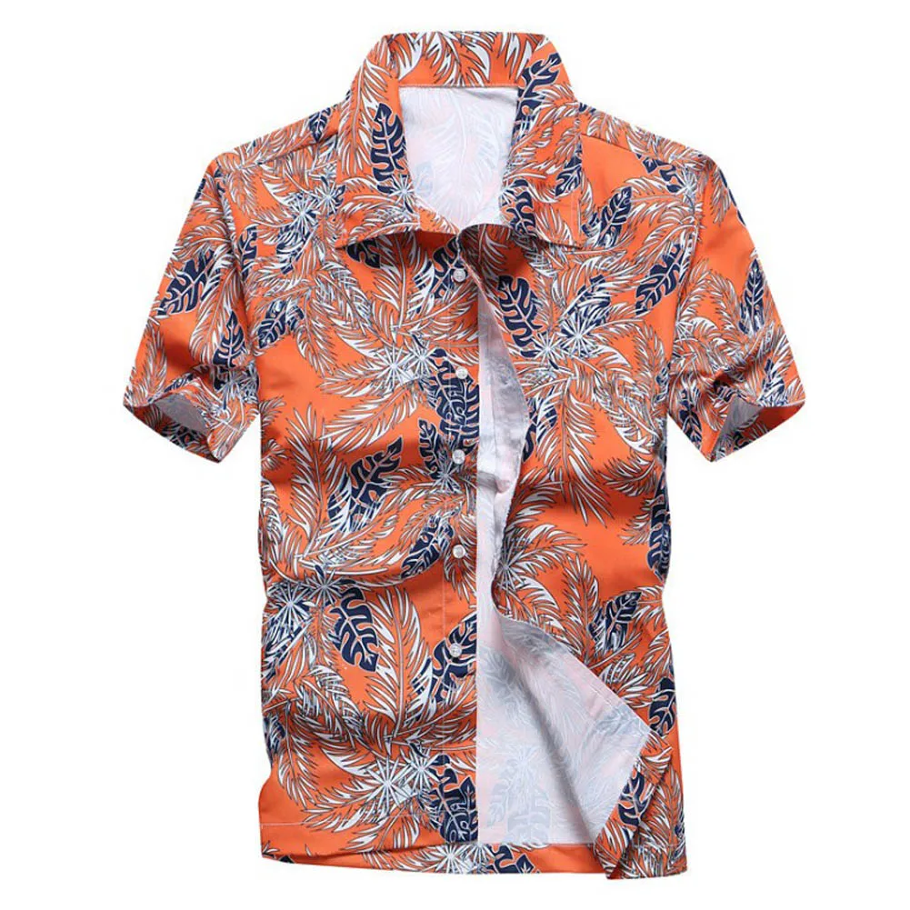 

Летняя мужская рубашка с коротким рукавом и принтом, дышащая Гавайская пляжная одежда большого размера для отпуска, мягкая Свободная рубаш...