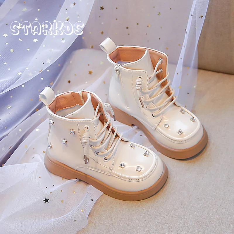 Luxury Children Shoes Autumn Girls Crystal Boots Fashion Kids Bling  Rhinestone Ankle Botas With Side Zipper enlarge
