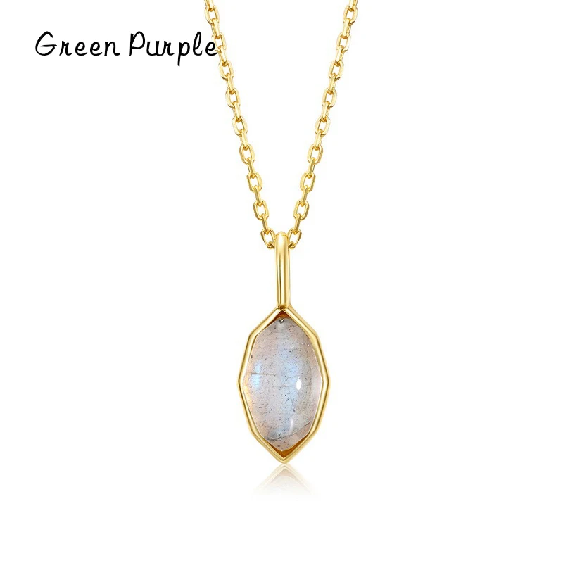 

Necklace 925 Sterling Silver Fashion Simple Design Geometric Labradorite Pendant Necklace for Women Japanese Style Fine Jewelry
