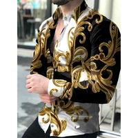 fashion luxury social men shirts turn down collar buttoned shirt casual flower print long sleeve tops mens clothes prom cardigan