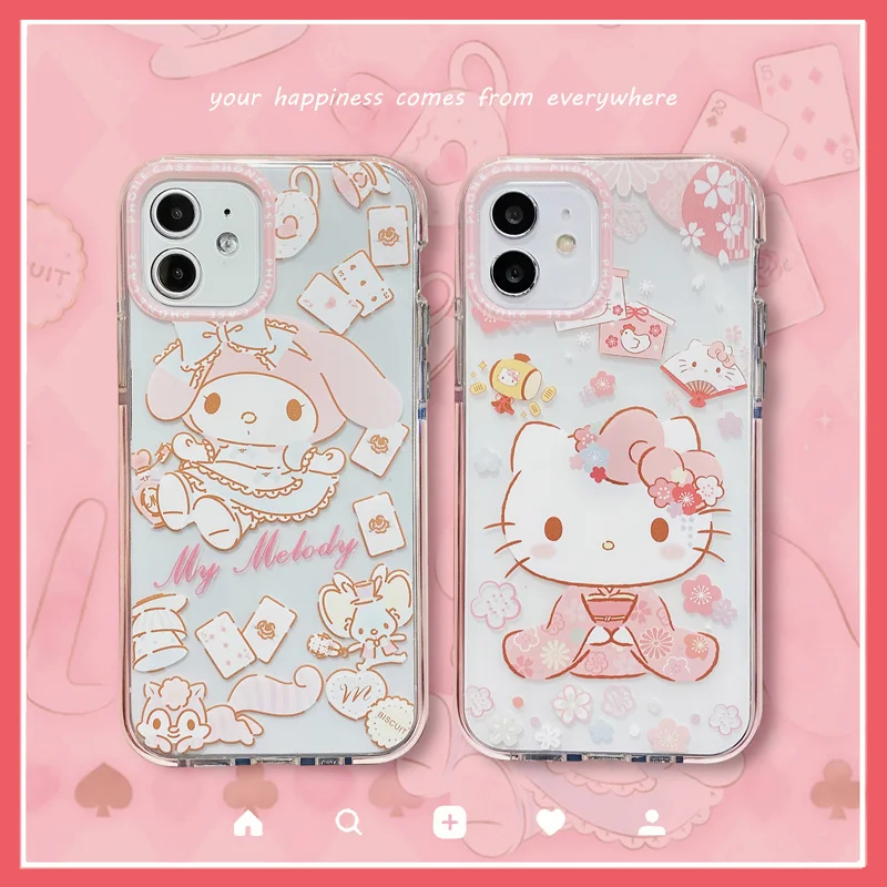 

Japanese cartoon XS lovely cherry KT cat 11 melody for apple 12pro mobile phone case suitable for iphone13promax color contrast