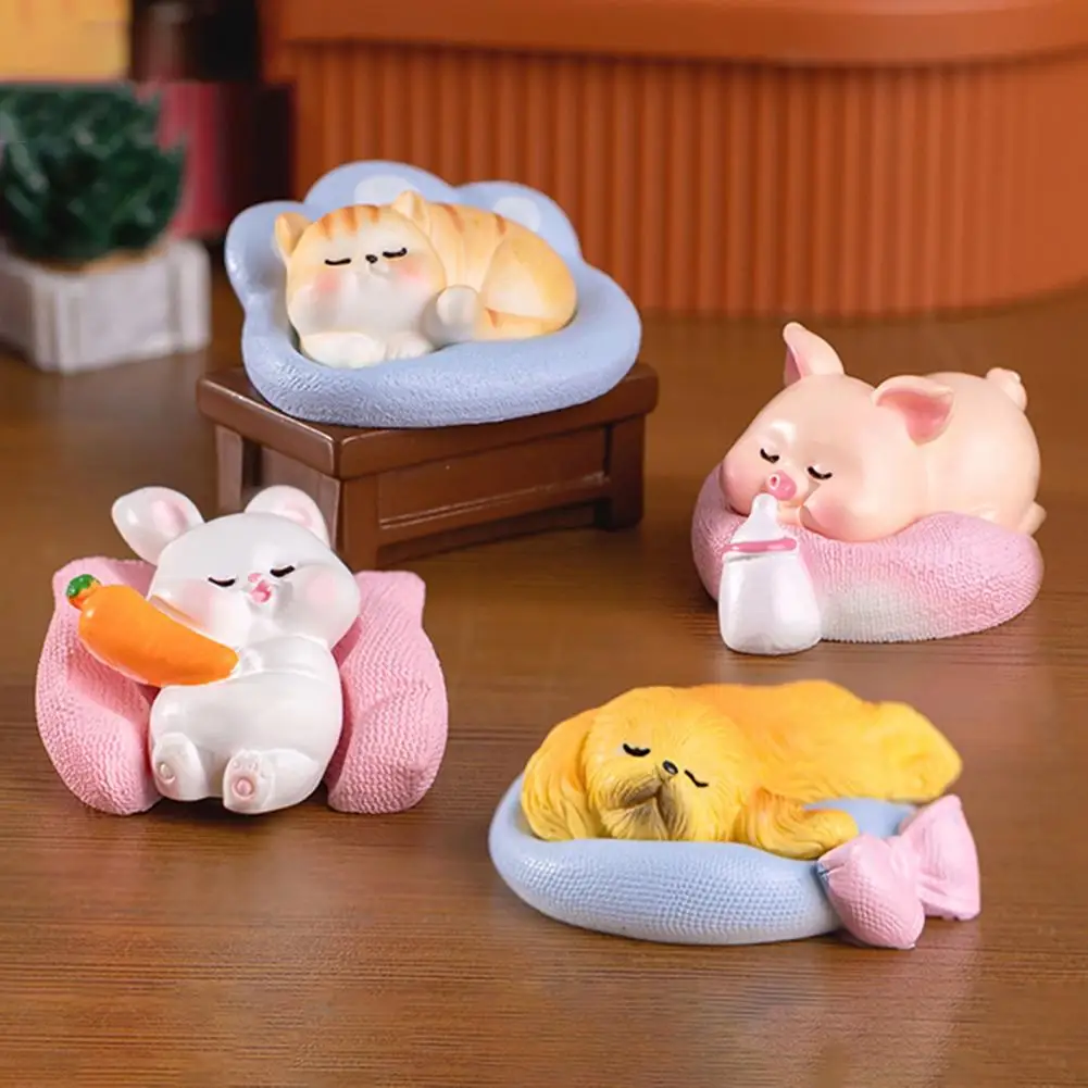 

Exquisite Resin Craftsmanship Mini Resin Sleeping Ornament Adorable Cat Dog Pig Rabbit Decoration for Micro-landscapes for Home