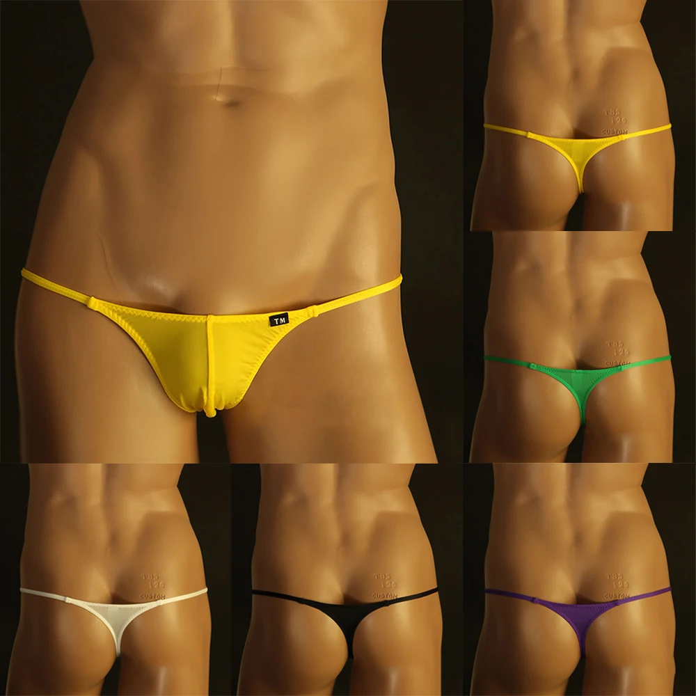 

Mens G-String Underwear T-Back Briefs Sexy Micro Low-Rise Bikini Pouch Panties Elastic Bondage Underpants Buttocks Hollow Thong