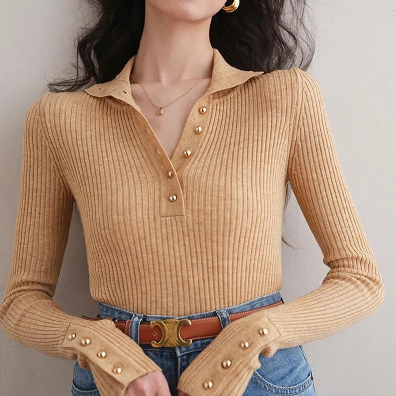 

Pullover Sweaters For Women 2023 Autumn Sweater Korean Style Button Jumpers Long Sleeve Top Femme Winter Womens Clothes Jerseys