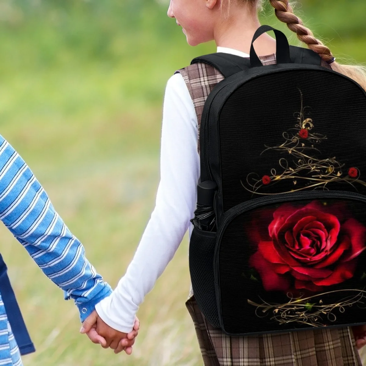 FORUDESIGNS Personal Custom DIY Gothic Rose Print Backpack Female School Supplies Satchel School Bag For Kids Boys Girls Backpag