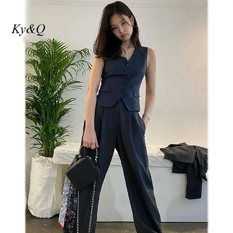 Костюм в полоску от Jennie черный тонкий жилет без рукавов Короткие топы с высокой