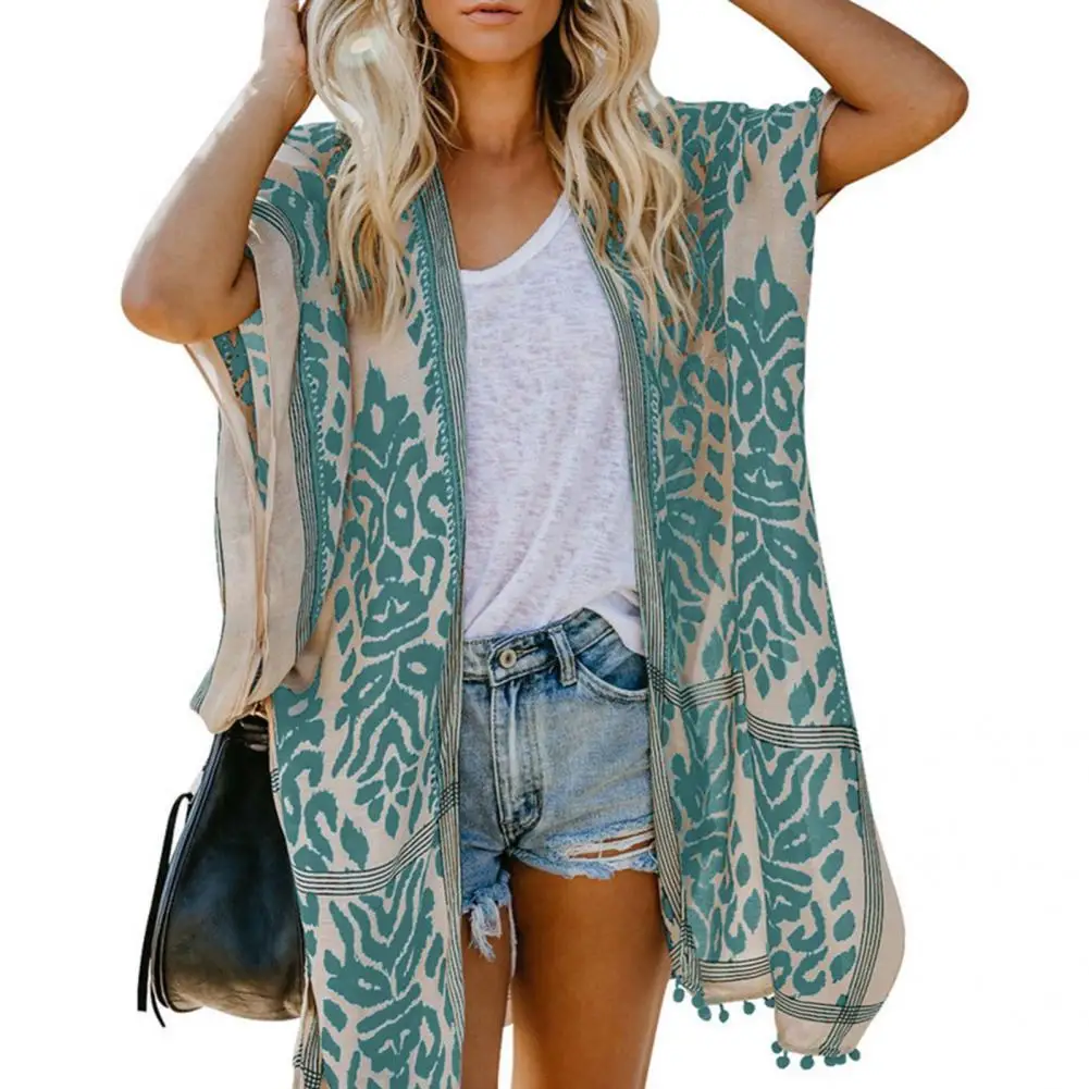 

Fresh Swimsuit Cardigan Wear Resistant Comfortable Bikini Cover Up Boho Printed Hawaii Summer Cover Up